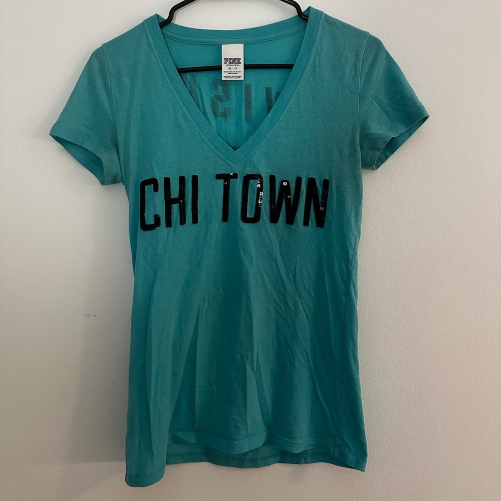 Pink Victoria Secret Chicago Chi Town V Neck Shirt Teal  Size XS